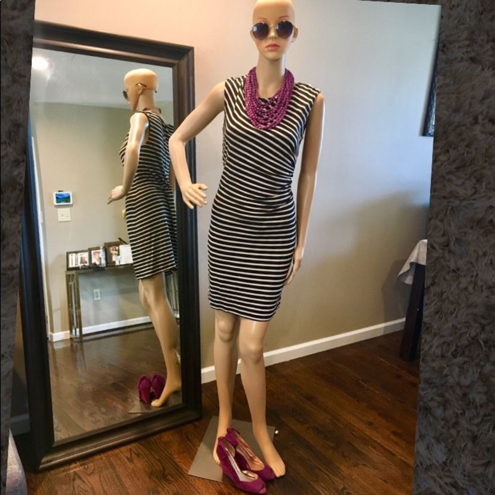 Stripe cream & black loft casual dress